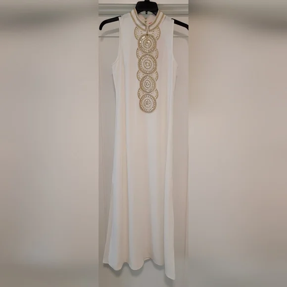 Lilly Pulitzer Jane Resort White Gold-Embellished Maxi Long Dress